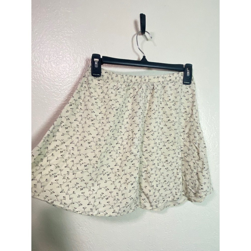 Vintage Blue 90s/Y2K Floral Mini Skirt Medium Cream Made in USA